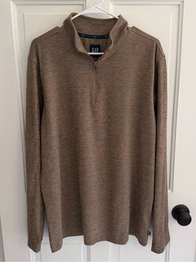 GAP Brown Heather Quarter Zip Mock Neck Pullover Stretch Top Size Large